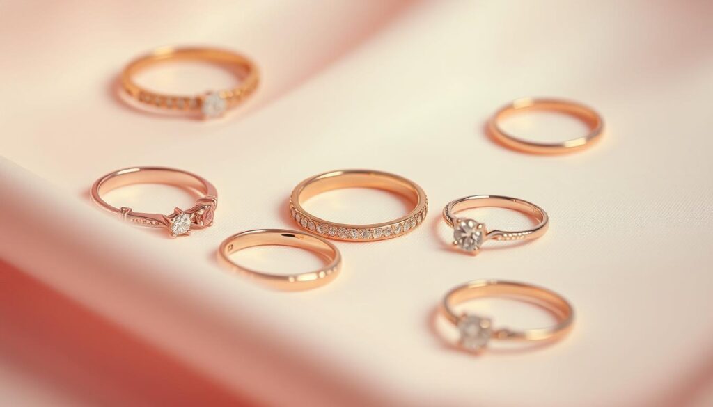 a high-quality, detailed image of several affordable rose gold rings displayed on a soft, light-colored background, with a warm, ambient lighting that highlights the subtle shine and luster of the jewelry. The rings should be arranged in a visually appealing composition, showcasing a range of sizes and styles to appeal to a variety of budgets. The overall scene should convey a sense of elegance and sophistication, with a focus on the beauty and accessibility of the "goldistar usa" rose gold rings. a high-quality, detailed image of several affordable rose gold rings displayed on a soft, light-colored background, with a warm, ambient lighting that highlights the subtle shine and luster of the jewelry. The rings should be arranged in a visually appealing composition, showcasing a range of sizes and styles to appeal to a variety of budgets. The overall scene should convey a sense of elegance and sophistication, with a focus on the beauty and accessibility of the "goldistar usa" rose gold rings.